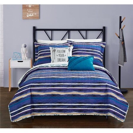 Chic Home Chic Home QS4447-US Botan 4 Piece Reversible Quilt Cover Set; Blue - Twin QS4447-US